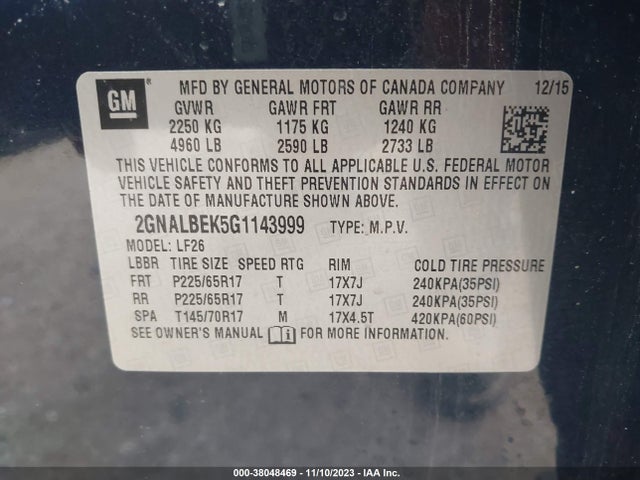 Chevrolet EQUINOX LS 2016 2GNALBEK5G1143999 Image 9