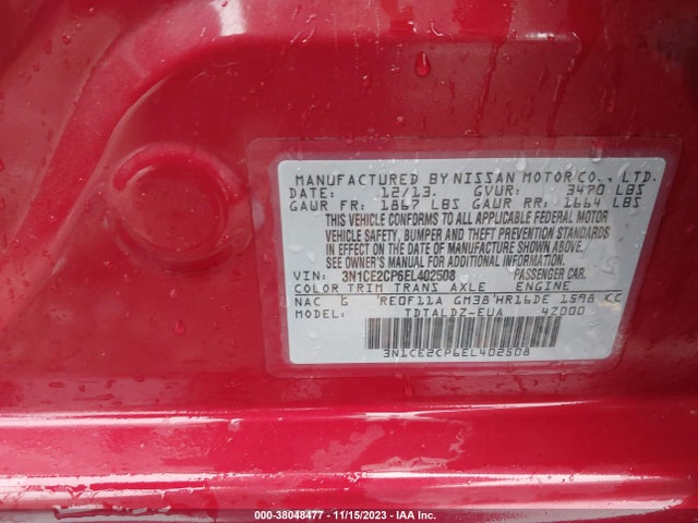 3N1CE2CP6EL402508 Nissan Versa Note Sv