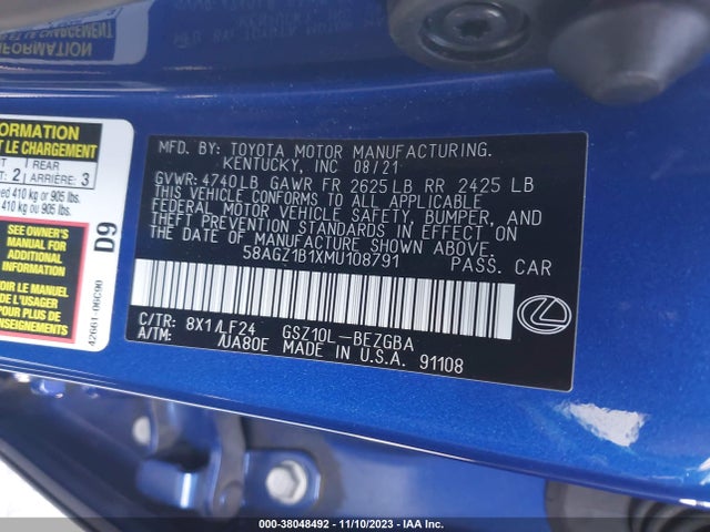 58AGZ1B1XMU108791 Lexus Es 350 F Sport