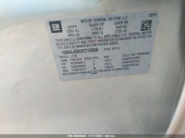 Chevrolet EQUINOX LS 2015 1GNALAEK3FZ130698 Image 9