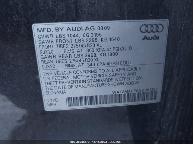 2010 AUDI Q7 3.0 TDI PREMIUM VIN: WA1VMAFE0AD001267