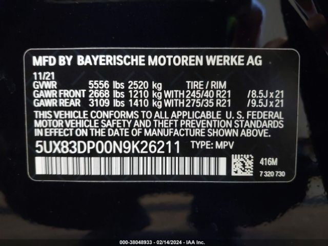5UX83DP00N9K26211 BMW X3 M40i