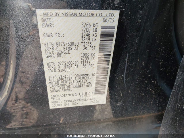 Nissan Titan Sl 2015 1N6BA0EC9FN511871 Image 9