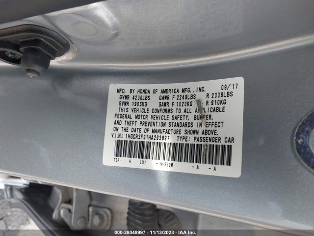 Honda ACCORD LX 2017 1HGCR2F31HA293897 Image 9