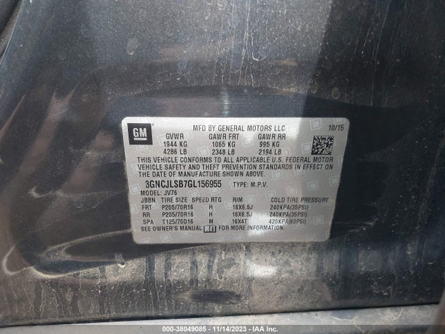 Chevrolet Trax Lt 2016 3GNCJLSB7GL156955 Image 9
