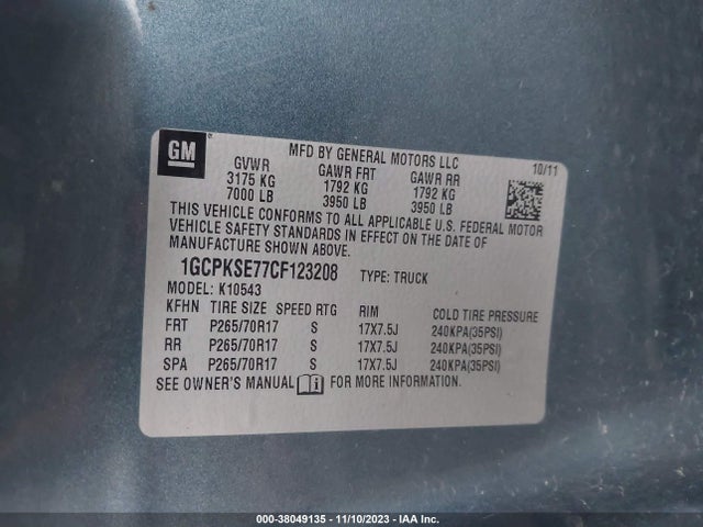2012 CHEVROLET SILVERADO 1500 LT VIN: 1GCPKSE77CF123208
