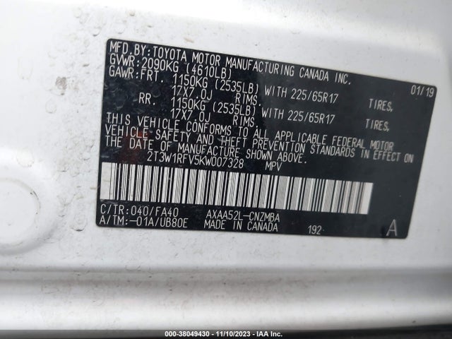 Toyota Rav4 Xle 2019 2T3W1RFV5KW007328 Image 9