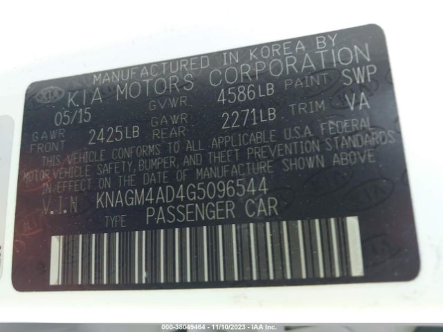 KNAGM4AD4G5096544 KIA OPTIMA HYBRID