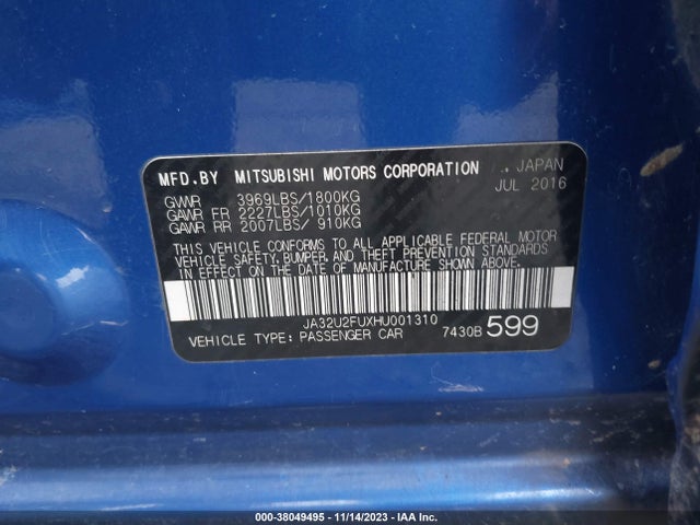 Mitsubishi Lancer Le/es 2017 JA32U2FUXHU001310 Image 9