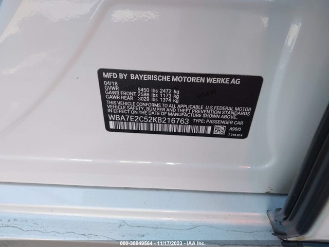 BMW 740I 2019 WBA7E2C52KB216763 Image 9