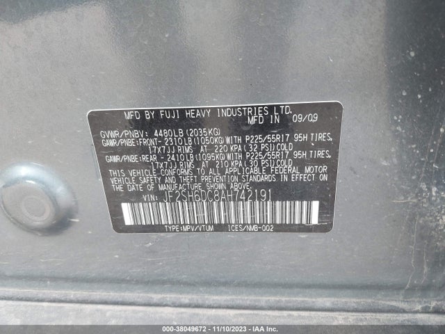 2010 SUBARU FORESTER 2.5X LIMITED VIN: JF2SH6DC8AH742191