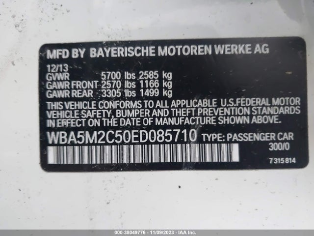 BMW 535i Gran Turismo 2014 WBA5M2C50ED085710 Image 9
