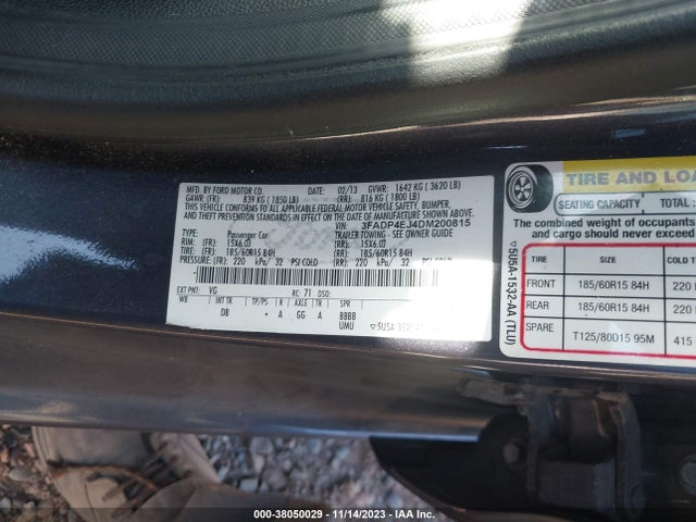 2013 FORD FIESTA SE VIN: 3FADP4EJ4DM200815