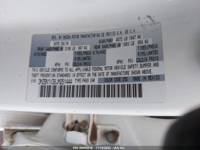 3MZBN1V38JM251444 Mazda Mazda3 Touring