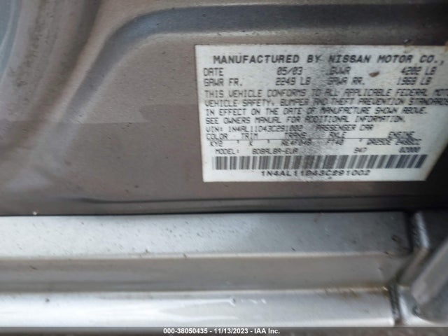 2003 NISSAN ALTIMA S VIN: 1N4AL11D43C291002