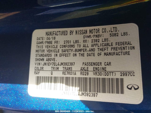 JN1EV7EL4JM392397 Infiniti Q60 3.0t Sport
