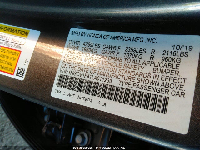 Honda ACCORD EX 2020 1HGCV1F41LA011233 Image 9