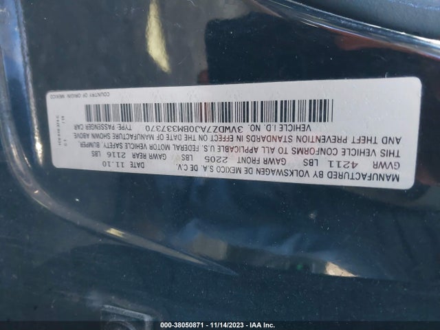 Продаж на аукціоні авто 2011 Volkswagen Jetta 2.5l Se, vin: 3VWDZ7AJ0BM337370, номер лоту: 38050871