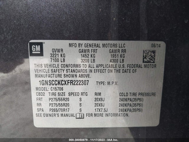 Chevrolet Tahoe Ltz 2015 1GNSCCKCXFR222307 Image 9