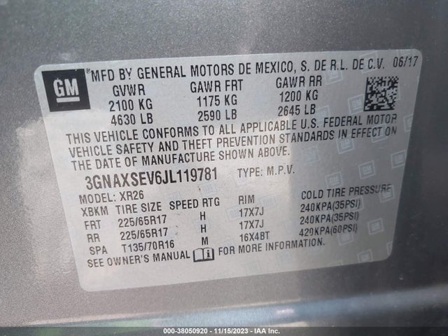 Chevrolet EQUINOX LT 2018 3GNAXSEV6JL119781 Image 9