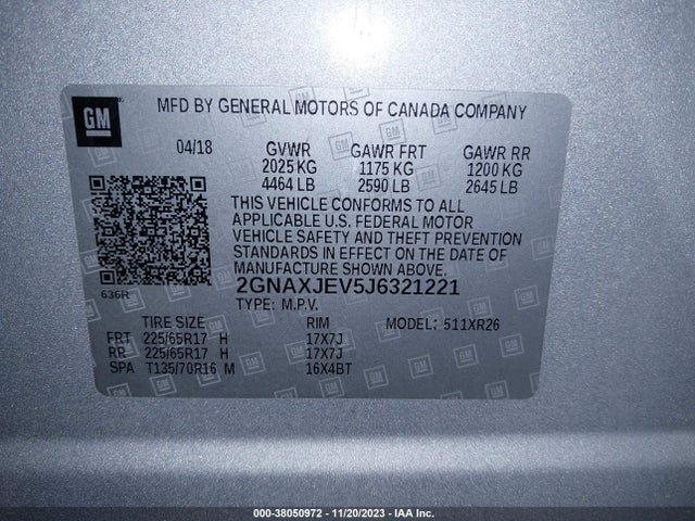 2GNAXJEV5J6321221 Chevrolet EQUINOX LT