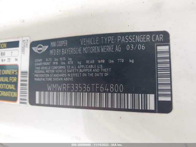 2006 MINI COOPER WMWRF33536TF64800 Photo 8