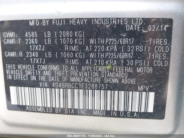 Subaru Outback 2014 4S4BRBCC1E3288757 Image 21