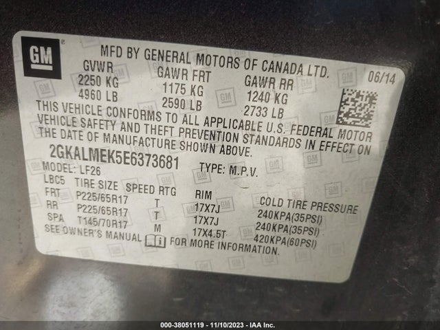 GMC Terrain Sle-1 2014 2GKALMEK5E6373681 Image 9