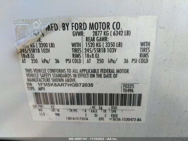 1FM5K8AR7HGB72035 Ford UTILITY POLICE
