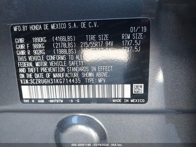Honda HR-V LX 2019 3CZRU6H31KG714435 Image 9