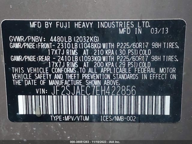 JF2SJAEC7EH422856 Subaru Forester 2.5i Premium