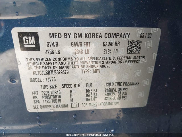 Chevrolet Trax Fwd Lt 2020 KL7CJLSB7LB329679 Image 9