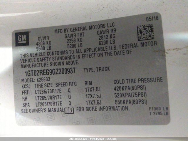 1GT02REG9GZ300937 GMC SIERRA 2500HD