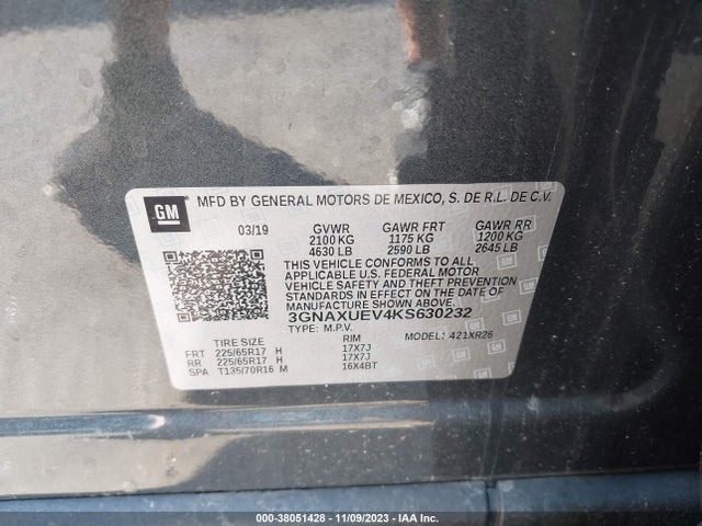 Chevrolet EQUINOX LT 2019 3GNAXUEV4KS630232 Image 9