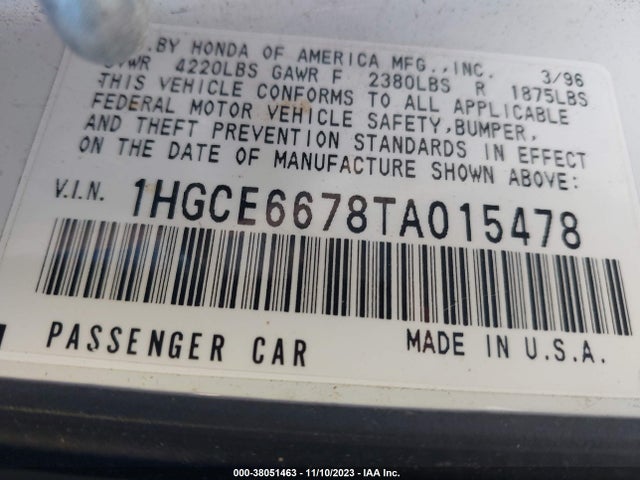 1996 HONDA ACCORD EX/EX-R VIN: 1HGCE6678TA015478