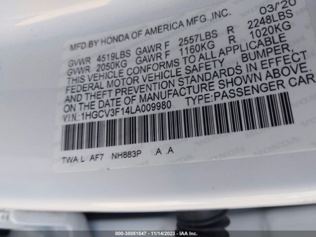 1HGCV3F14LA009980 Honda ACCORD HYBRID