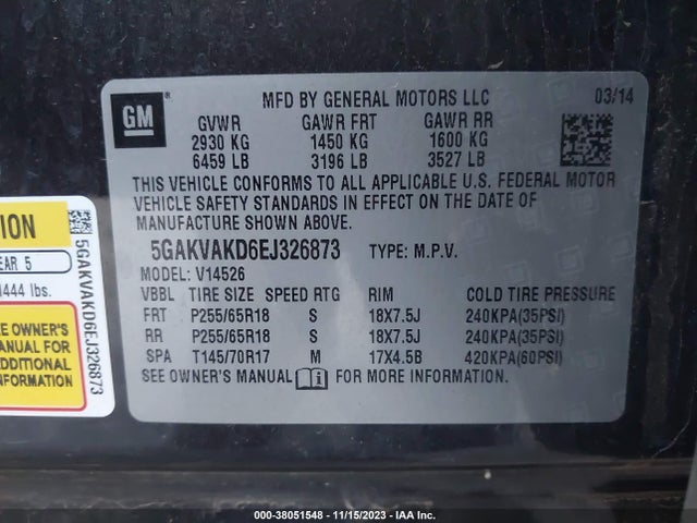 5GAKVAKD6EJ326873 Buick Enclave Convenience