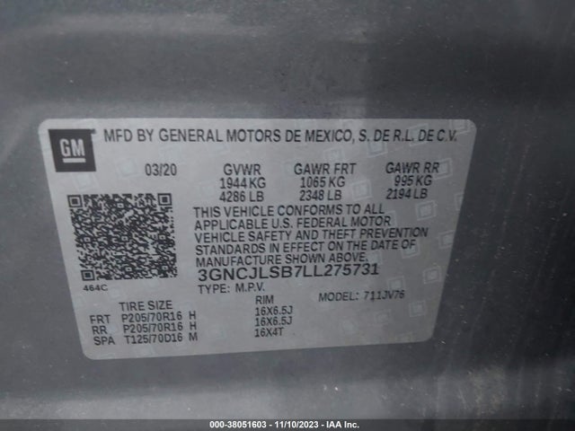 Chevrolet Trax Fwd Lt 2020 3GNCJLSB7LL275731 Image 9