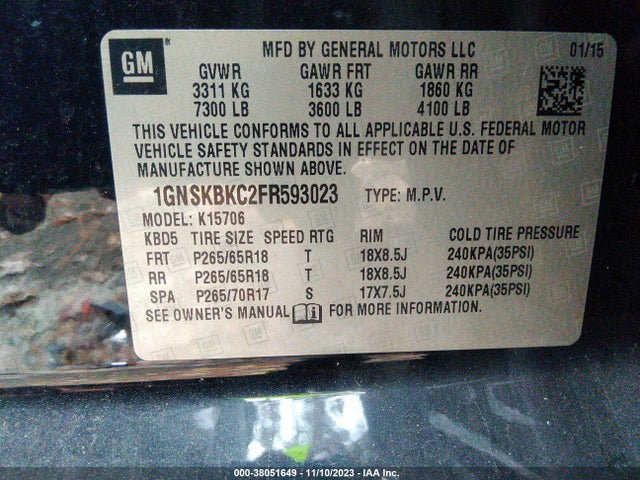 Chevrolet Tahoe Lt 2015 1GNSKBKC2FR593023 Image 9