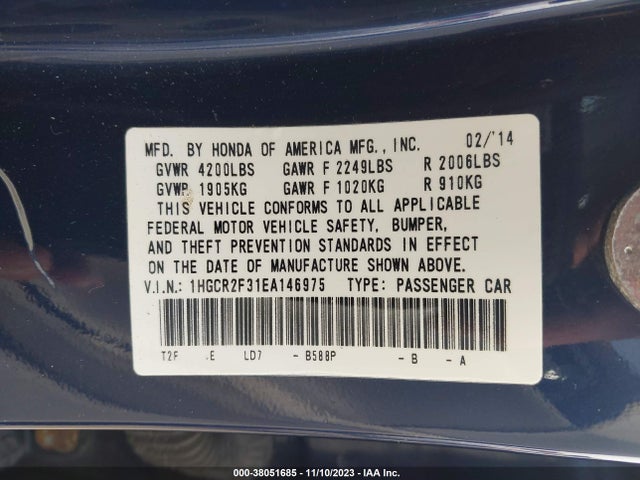 Honda ACCORD LX 2014 1HGCR2F31EA146975 Image 9