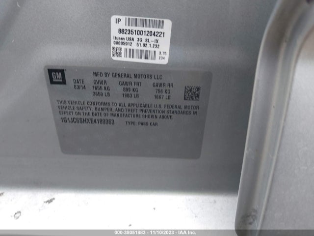 Chevrolet Sonic Lt Auto 2014 1G1JC6SHXE4189363 Image 9