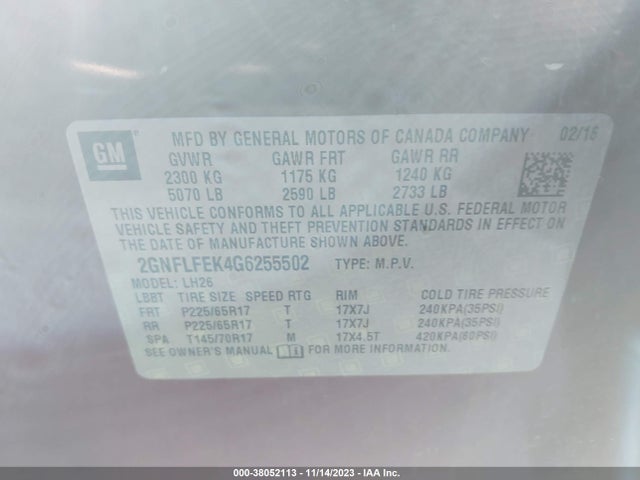 Chevrolet EQUINOX LT 2016 2GNFLFEK4G6255502 Image 9