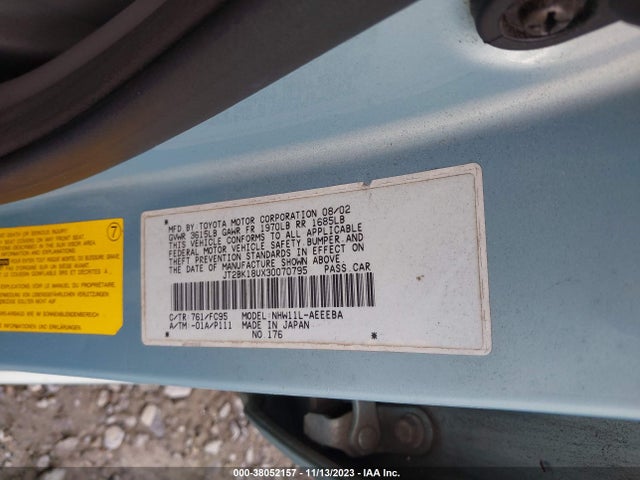 2003 TOYOTA PRIUS BASE (CVT) VIN: JT2BK18UX30070795