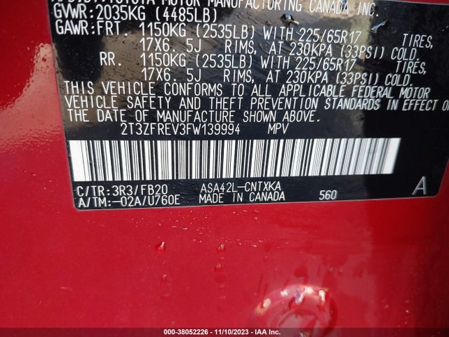 Toyota RAV4 LE 2015 2T3ZFREV3FW139994 Image 9