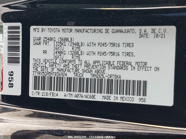 Toyota Tacoma Sr 2022 3TYRX5GN5NT036924 Image 9