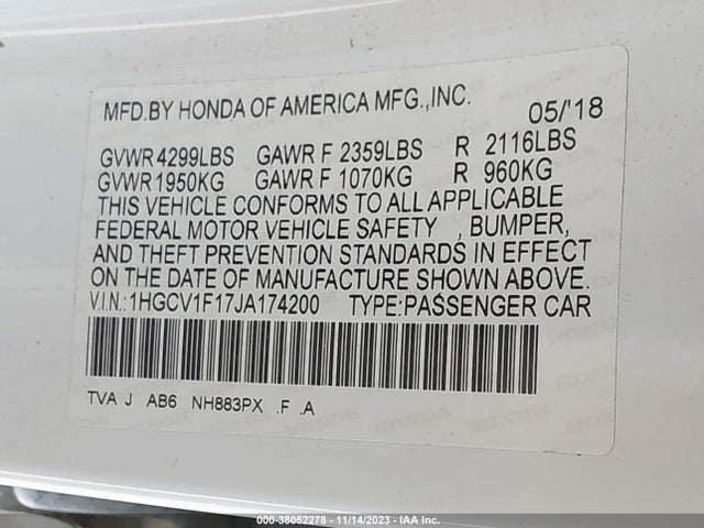 Honda ACCORD LX 2018 1HGCV1F17JA174200 Image 9