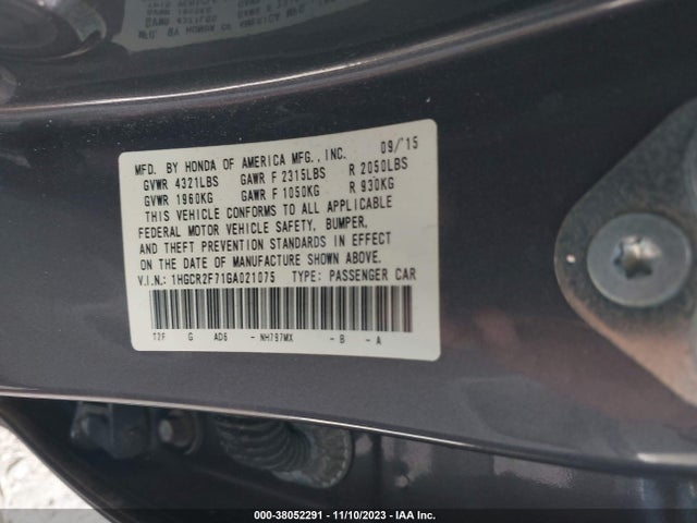 Honda ACCORD EX 2016 1HGCR2F71GA021075 Image 9