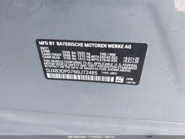 5UX83DP07N9J72485 BMW X3 M40i