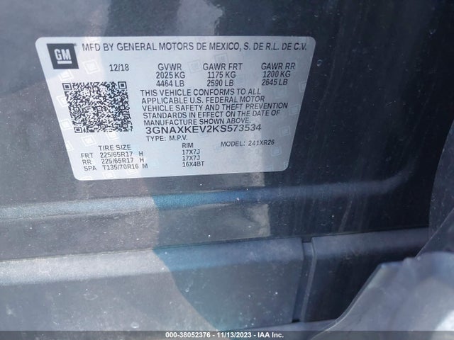 Chevrolet EQUINOX LT 2019 3GNAXKEV2KS573534 Image 9