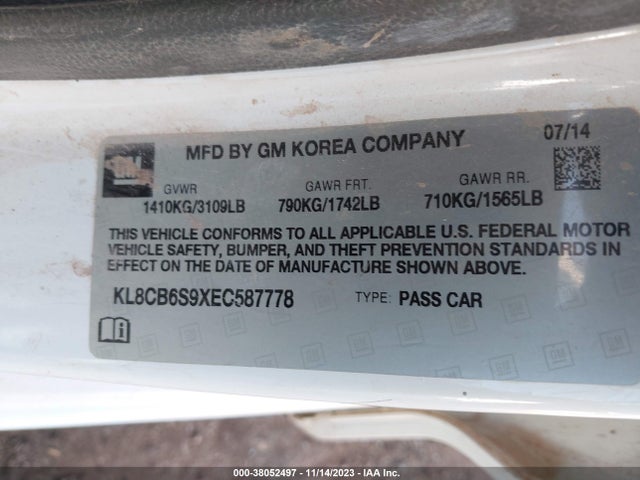 Chevrolet Spark Ls Auto 2014 KL8CB6S9XEC587778 Image 9